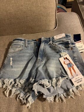 High-Rise Light Blue Denim Festival Shorts